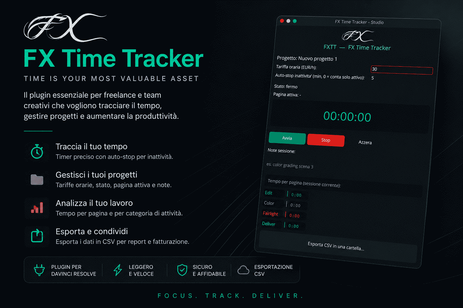FXTT - FX Time Tracker, plugin gratuito per DaVinci Resolve che traccia il tempo di lavoro per progetto